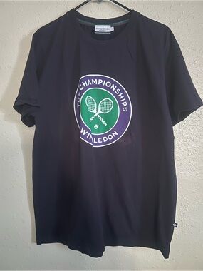 Wimbledon Black T-Shirt with Green & Purple Logo